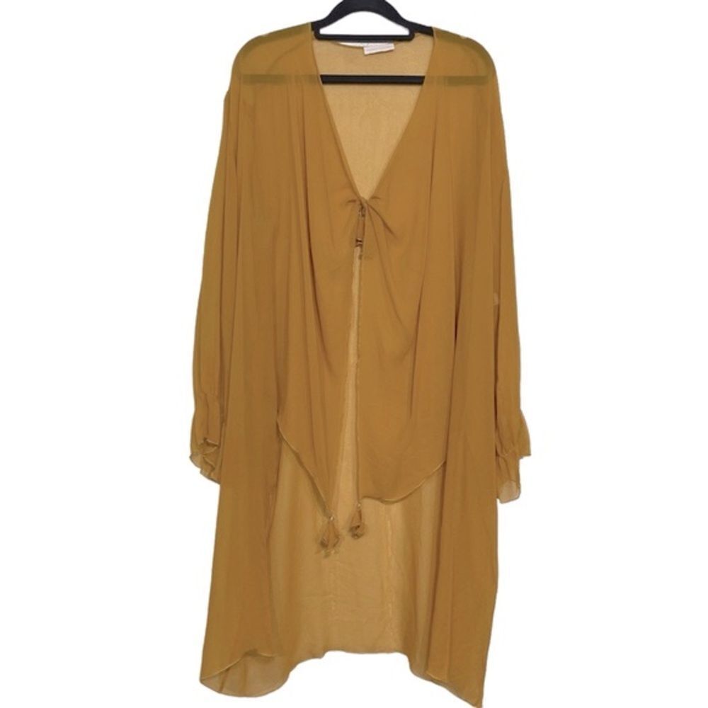 Vintage Marian Clayden 100% Silk Chiffon Mustard Yellow Sheer Blouse Cover Up - Picture 2 of 9